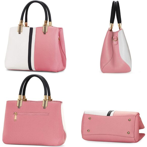 Top Handle Stitching Handbag for Women Girls Tote Satchel Pink Shoulder Bag - Picture 3 of 8